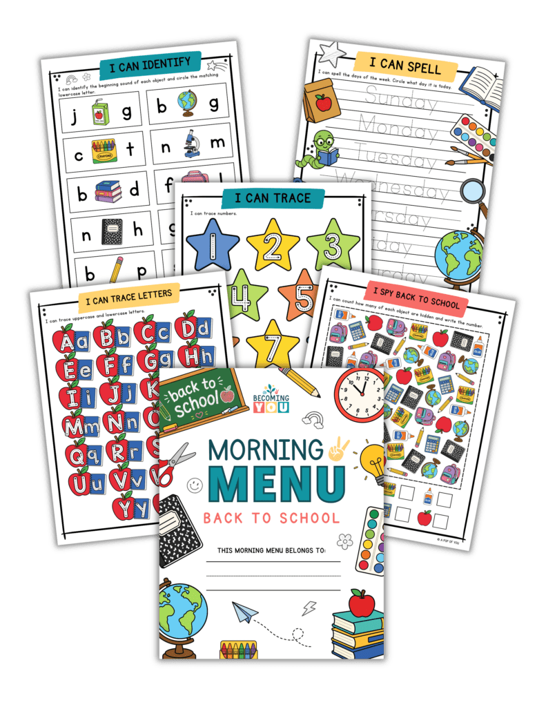 back to school morning menu collages