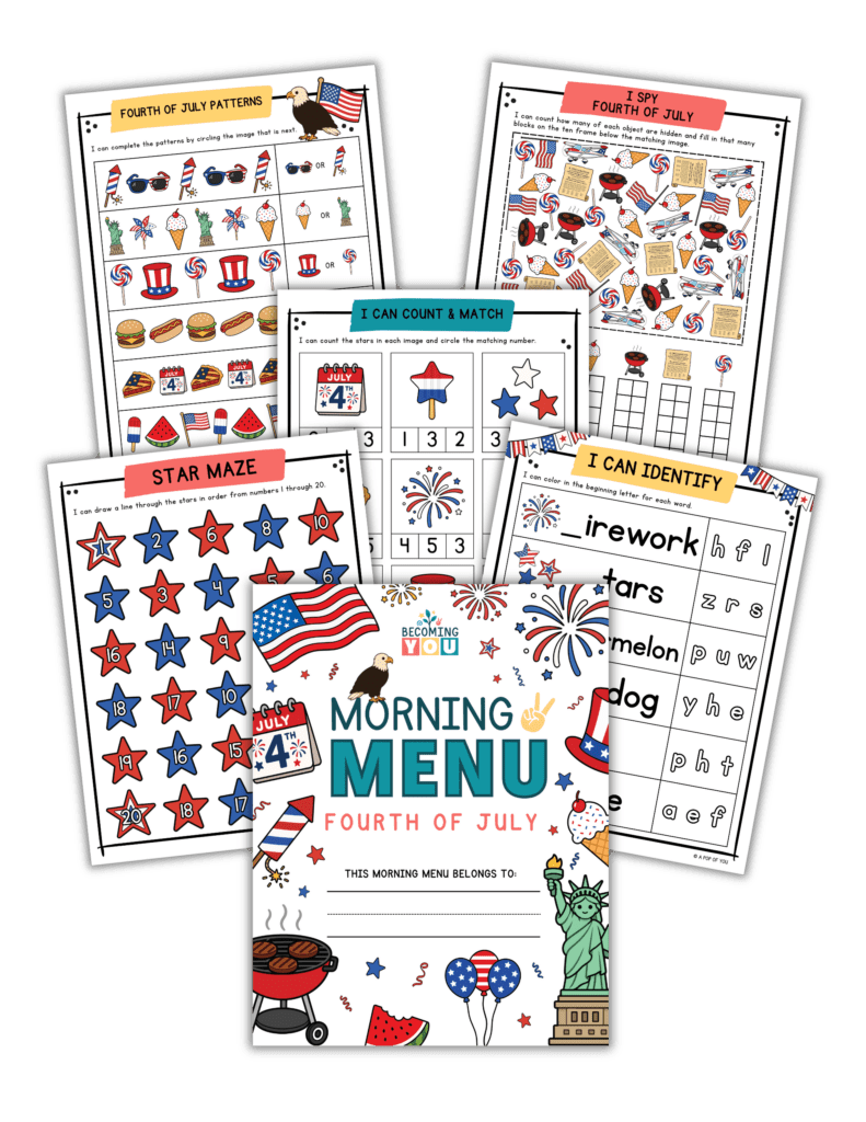 fourth of july morning menu collages