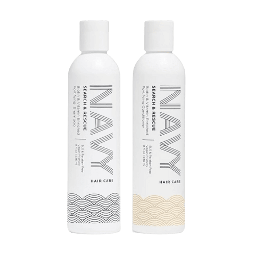 navy hair care shampoo and conditioner