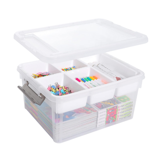 plastic storage bin with removable tray