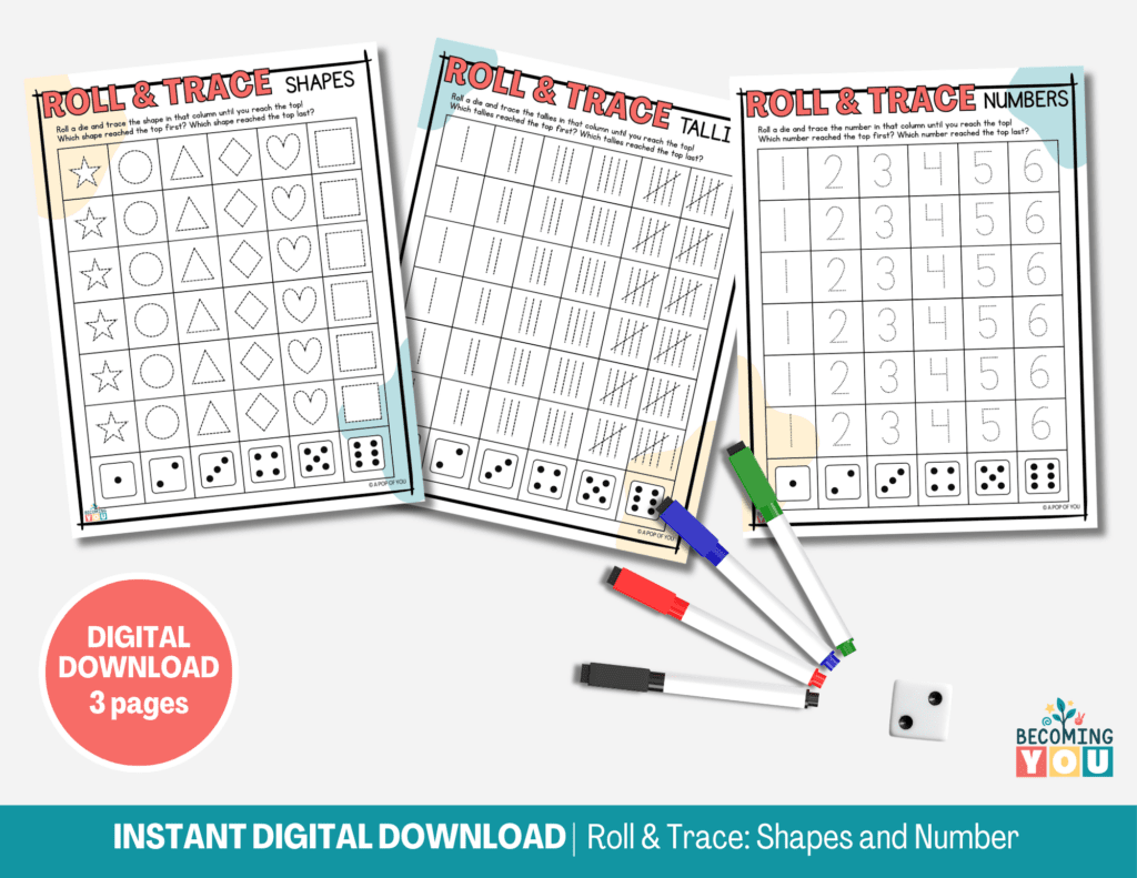 roll & trace shapes and numbers