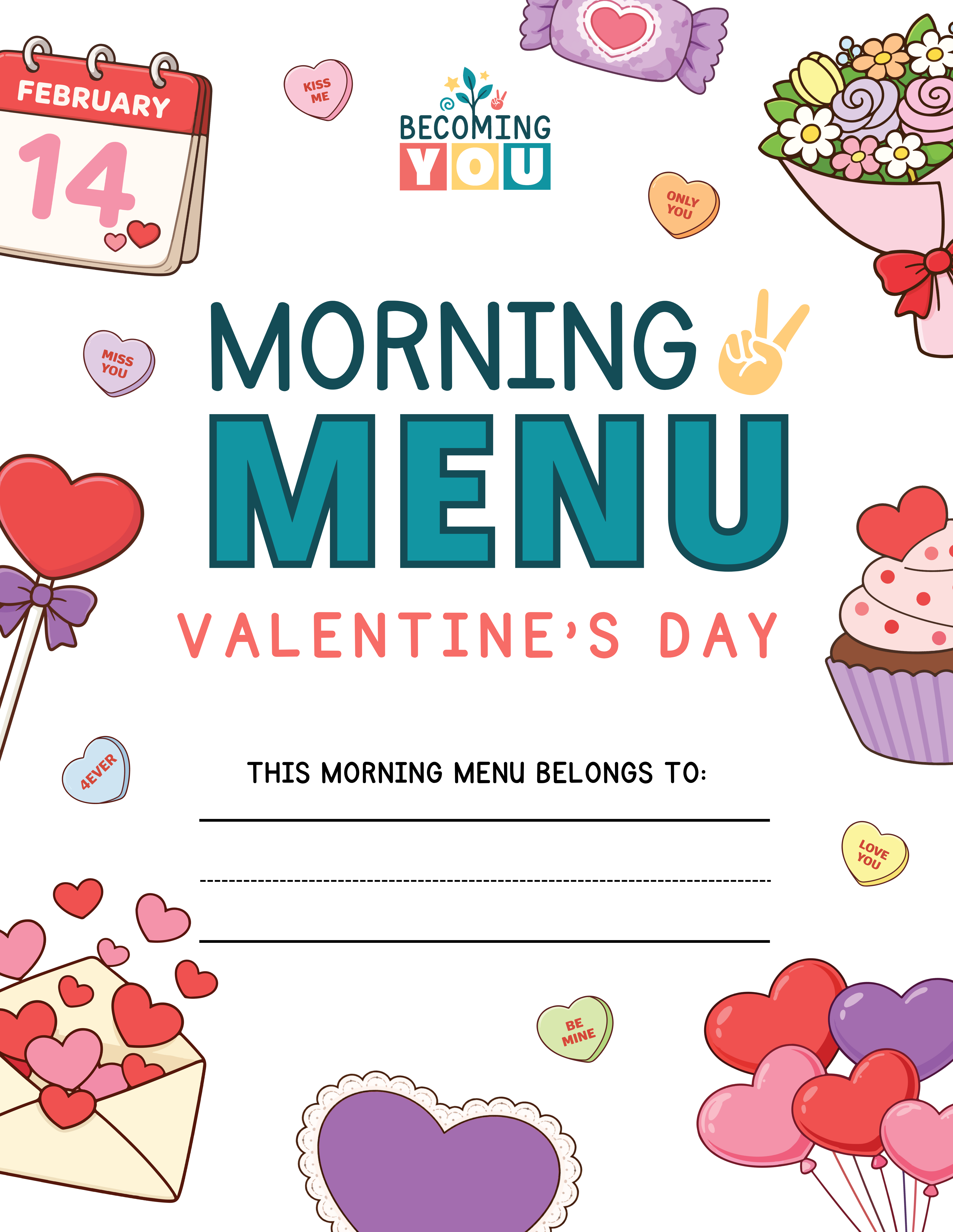 valentines day menu cover